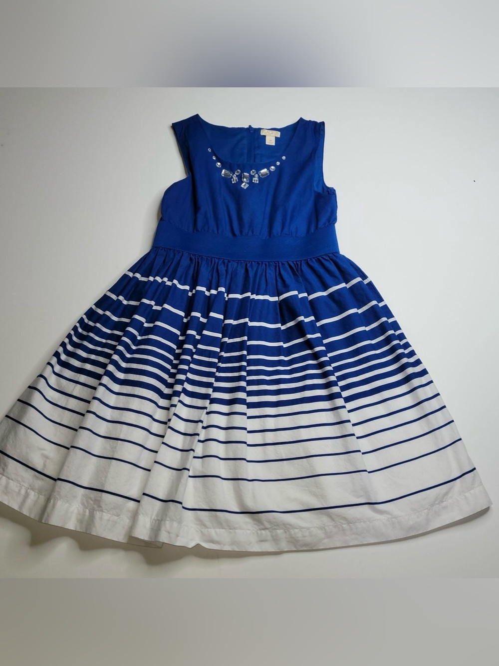 Girls The Children’s Place Striped Dress Navy Blue White Rhinestone Size 10 - Picture 3 of 10